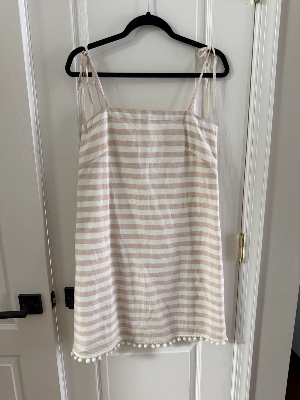 Striped Tie-Shoulder Mini Dress in Tan and White